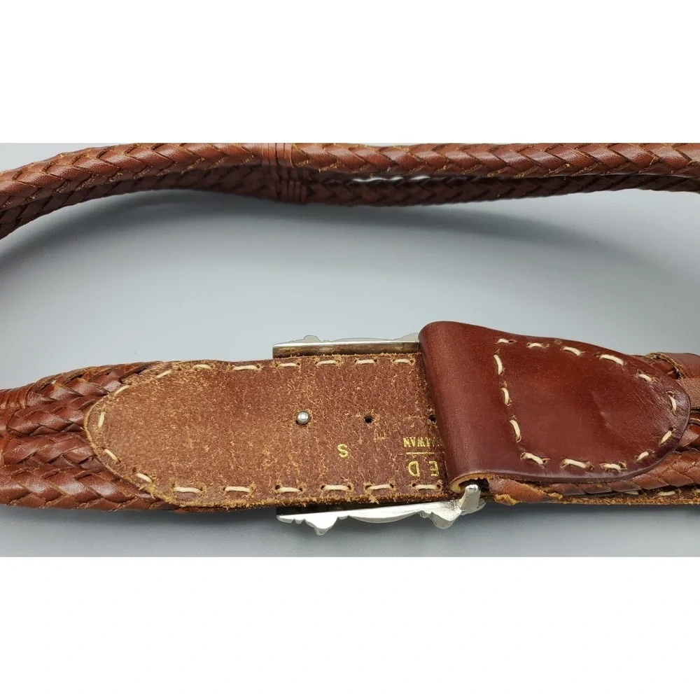 VTG The Limited Western Brown Leather Braided Women Small Belt Silvertone Buckle
